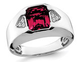 Men's 3.75 Carat (ctw) Lab Created Emerald-Cut Ruby Ring in 14K White Gold with Diamonds